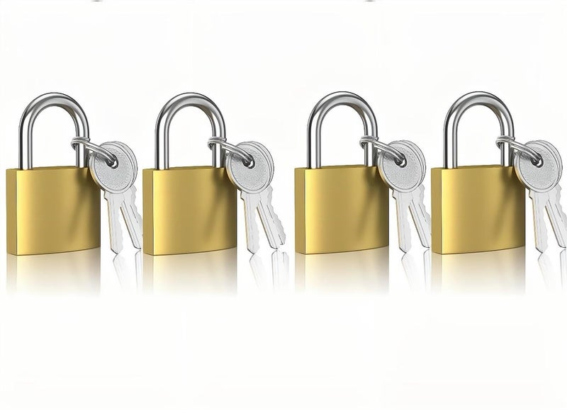 XFJSAK Lock 32mm(1.26inch), 4 Pack Padlocks, Small Padlock with Keys (keyed Alike), Lock with Key Padlock for Travel Bags, Gym Locker Padlocks, Keyed Padlocks (Yellow) - Image 1
